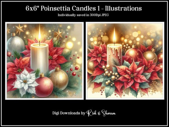 6x6 Poinsettia Candles 1 - 1-4 JPEG: Festive Design Asset