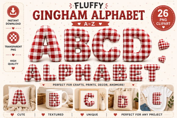 Adding Cozy Character with Fluffy Gingham Alphabet A–Z Clipart