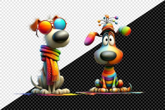 Christmas Funny Colorful Dog Clipart: Festive Creative Assets