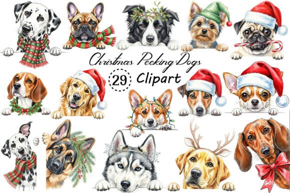 Christmas Peeking Dogs Clipart Png: Festive Fun for Every Project