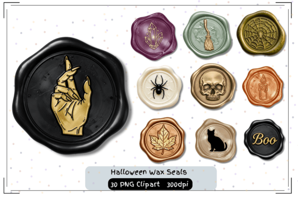 Elegant Halloween Wax Seals: 30 Realistic Design Assets