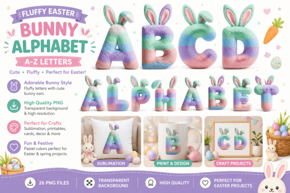 Fluffy Easter Bunny Alphabet: A Playful Design Asset