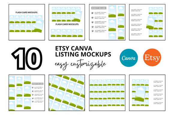 Transform Your Etsy Shop: The Power of 10 Flash Card Etsy Listings Mockup