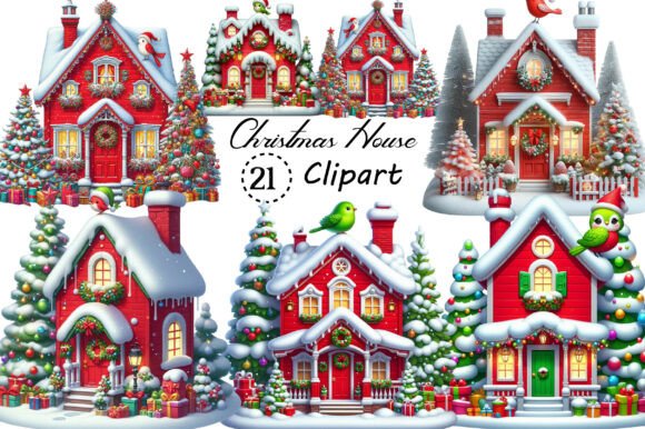 Watercolor Cute Mini Christmas House PNG: A Festive Design Asset