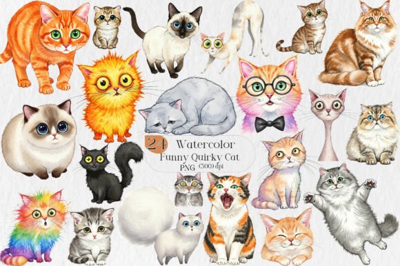 Watercolor Funny Quirky Cat Png Clipart: A Designer's Playful Asset